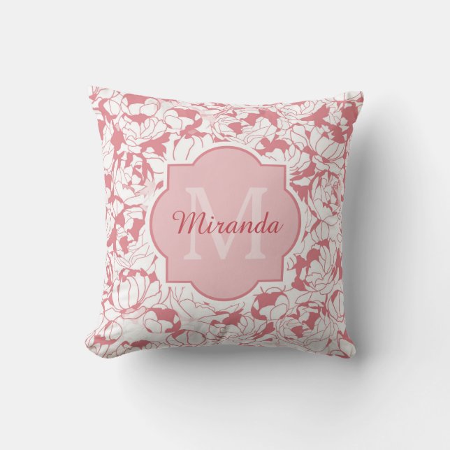 Almofada Monograma Floral Girly Da Rosa claro Moderna Com N (Frente)