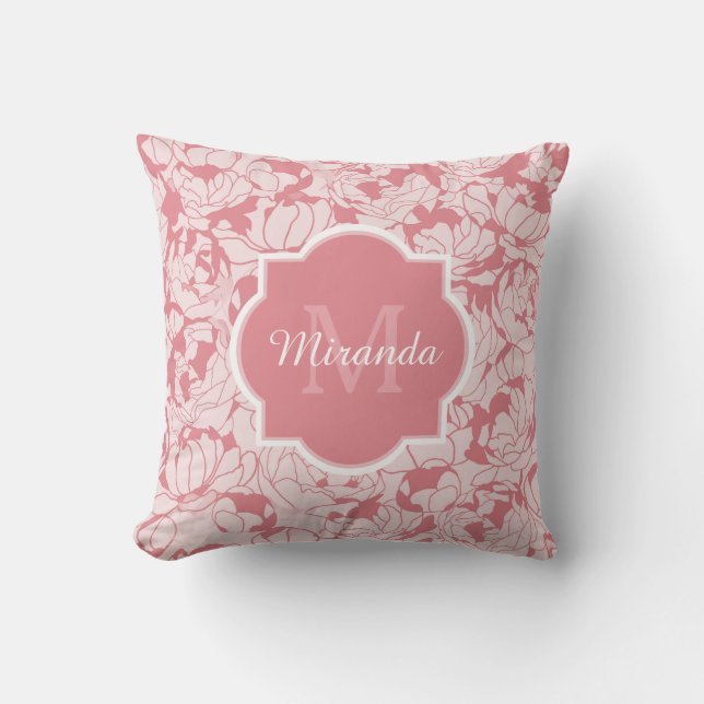 Almofada Monograma Floral Girly Da Rosa claro Moderna Com N (Frente)