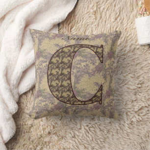 Almofada Monograma Floral Inicial C Elegante Personalizado 