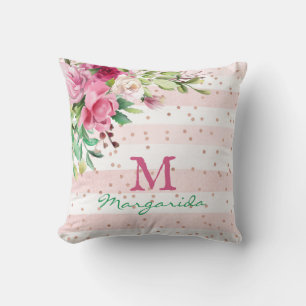 Almofada Monograma Floral Por Aquarela Com Menor Nome