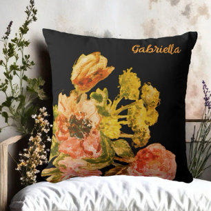 Almofada Monograma floral preto-amarelo-vermelho-branco