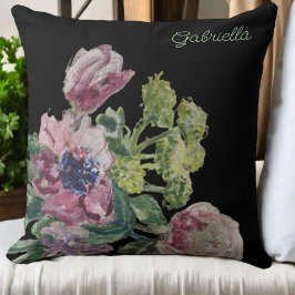 Almofada Monograma floral preto, cor-de-rosa