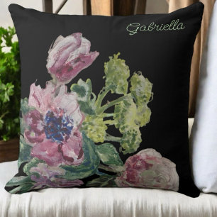 Almofada Monograma floral preto, cor-de-rosa