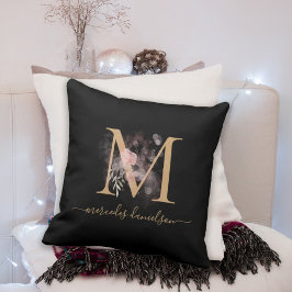 Almofada Monograma Floral Preto e Dourado Moderno