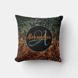 Almofada Monograma Floral Preto Laranja e Verde