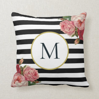 Almofada Monograma Floral Retro Retro Retrorado Preto-Chic