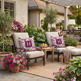 Almofada Monograma Floral Vintage Boho Rosa