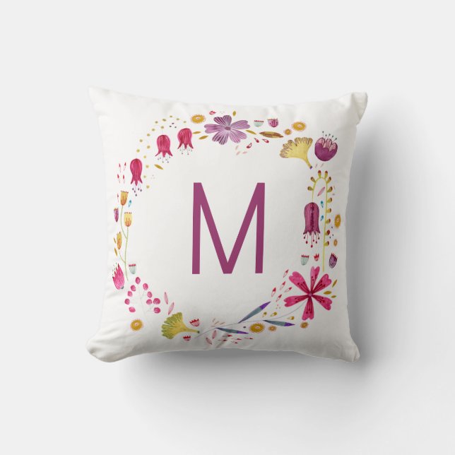 Almofada Monograma Floral Watercolor (Frente)
