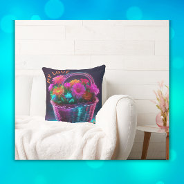 Almofada Monograma Flores de Coloração Brilhante num Cesto