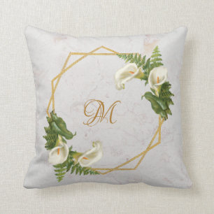 Almofada Monograma Flores de Lírio Callas Dourado Mármore G