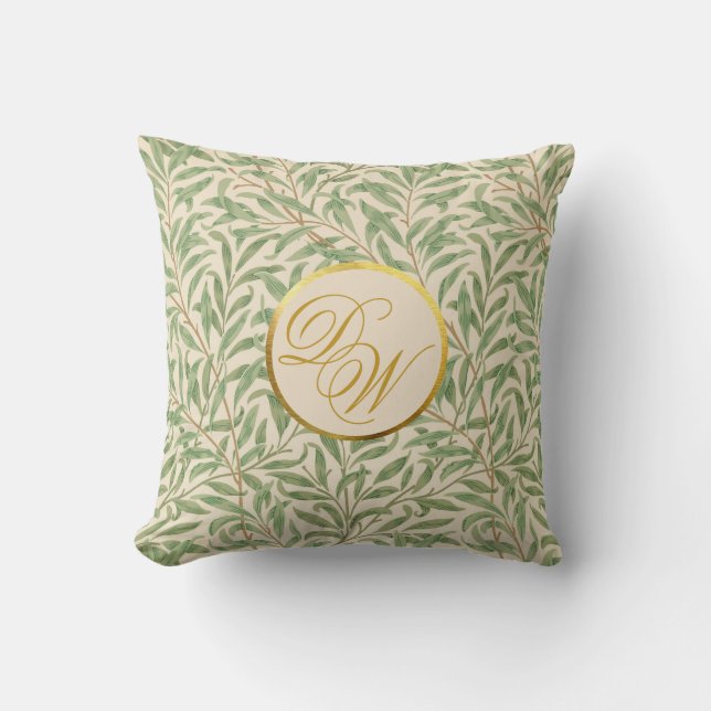 Almofada Monograma Foliage Morris Green Folies Faux Dourado (Frente)
