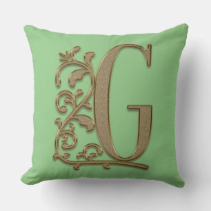 Almofada Monograma G Verde Primavera Família Casamento, Ani