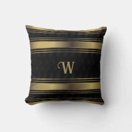 Almofada Monograma Geométrico em Black E Dourado Stripes