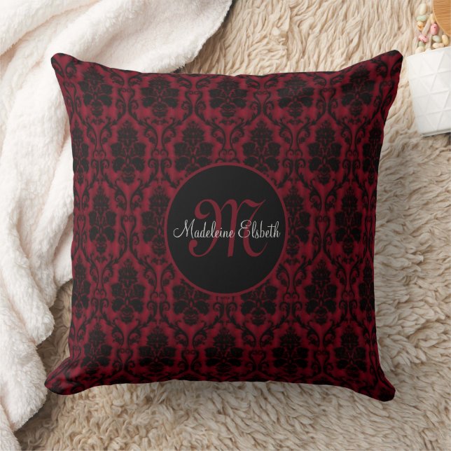 Almofada Monograma Gótico Vermelho E Negro Damasco (Cobertor)