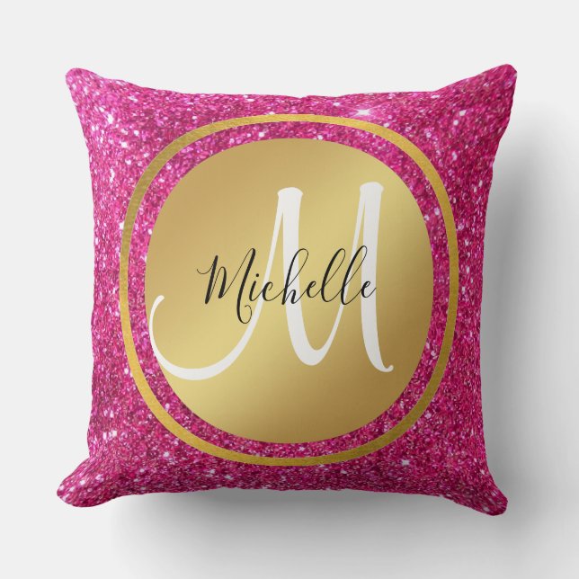 Almofada Monograma Inicial De Casamento Dourado E Rosa Eleg (Frente)