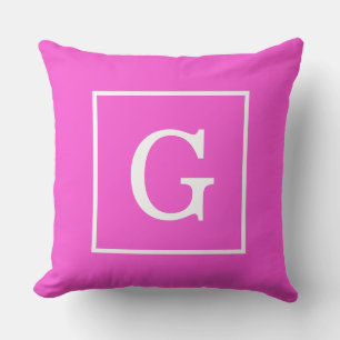 Almofada Monograma Inicial Moldurado Branco Rosa Quente