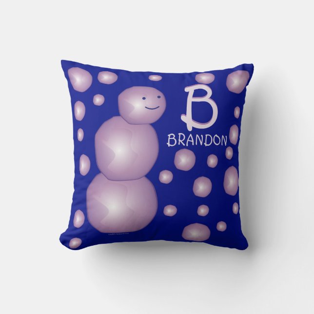 Almofada Monograma Inicial Nome Purple Snowman 3D Balls Pon (Frente)