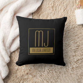 Almofada Monograma inicial preto e Dourado moderno