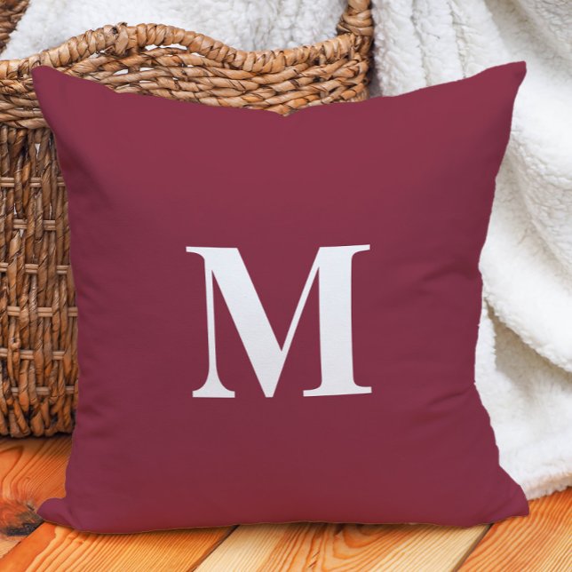Almofada Monograma Inicial Roxo Branco Editável (Burgundy and white monogram decorator pillow)