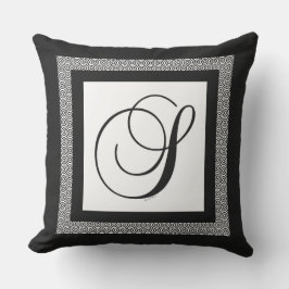 Almofada Monograma inicial S preto branco