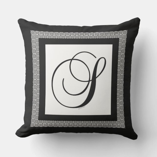 Almofada Monograma inicial S preto branco (Frente)