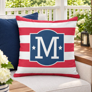 Almofada Monograma Inicial Vermelho Branco Azul Patriótico