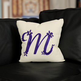 Almofada Monograma - Letra M Púrpura com Creme Floral Detal