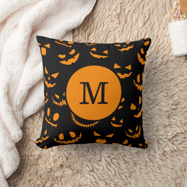 Almofada Monograma - Letra Spooky Jack O Lantern Faces (Cobertor)