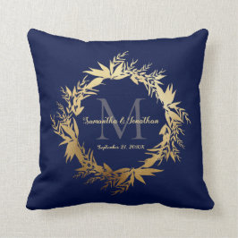 Almofada Monograma, Marinho Azul, Verde Dourado