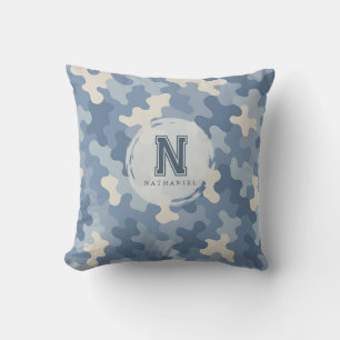 Almofada Monograma Militar Azul Camo
