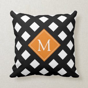 Almofada Monograma Moderno Branco Laranja Negro Elegante