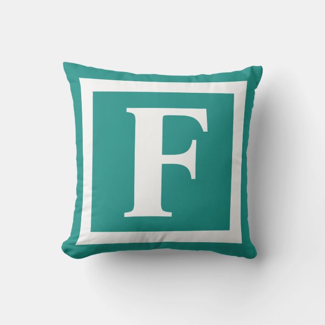 Almofada Monograma Moderno Branco Teal Mínimo Inicial (Frente)
