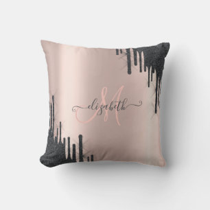 Almofada Monograma Moderno em Dourado Rosa com Pingentes de