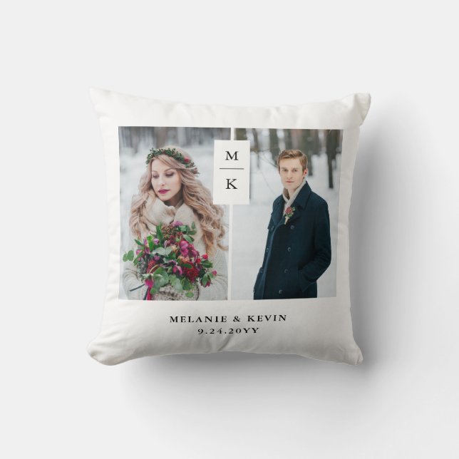 Almofada Monograma moderno | grade de duas fotos (Frente)