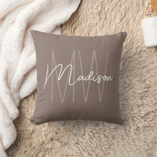 Almofada Monograma Moderno Nome Script Bege