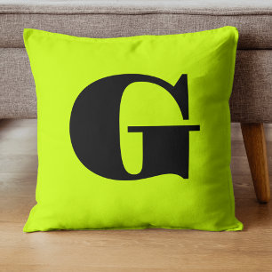 Almofada Monograma Moderno Preto   Neon Amarelo Lima