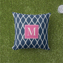 Almofada Monograma Náutico Preppy Costeiro – Azul Marinho e