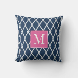 Almofada Monograma Náutico Preppy Costeiro – Azul Marinho e