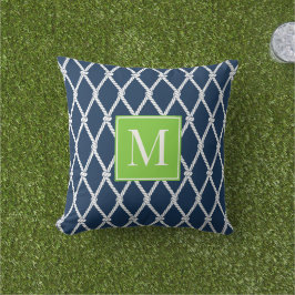 Almofada Monograma Náutico Preppy Costeiro - Azul Marinho e