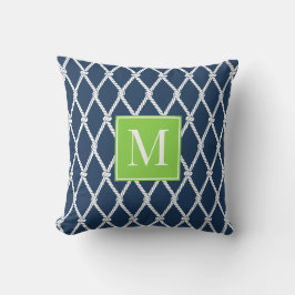 Almofada Monograma Náutico Preppy Costeiro - Azul Marinho e