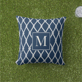 Almofada Monograma Náutico Preppy Costeiro - Azul Marinho e