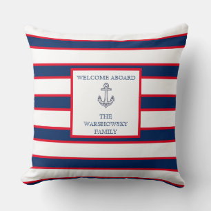 Almofada Monograma Náutico Stripe Marinho Azul Vermelho Br
