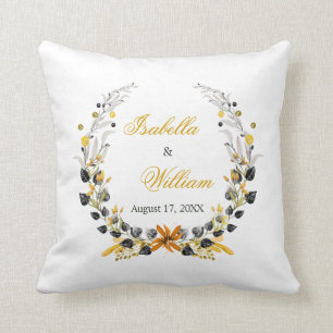 Almofada Monograma Noir dourado luxuoso do casamento