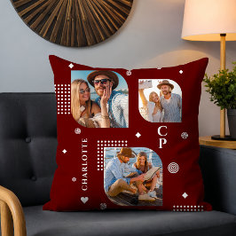 Almofada Monograma Nome 3 Tendência de Colagem de Fotos