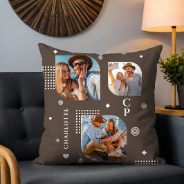 Almofada Monograma Nome 3 Tendência de Colagem de Fotos