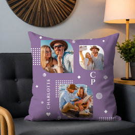 Almofada Monograma Nome 3 Tendência de Colagem de Fotos