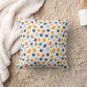 Almofada Monograma Nome Azul Laranja Amarelo Gatos Fofos