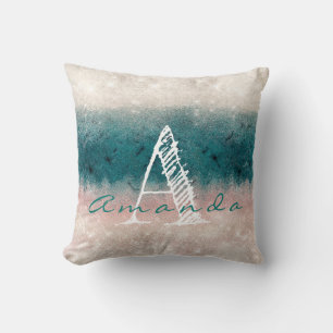 Almofada Monograma Nome do Ombre Ivory Beige Pastel Teal Wh