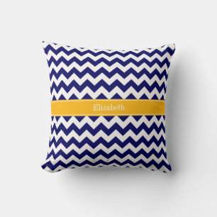 Almofada Monograma Nome Goldenrod Zigue-Zague Chevron Branc