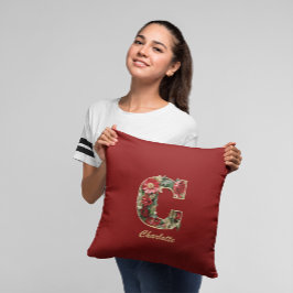 Almofada Monograma Ornamentado Personalizado C Natal Vermel